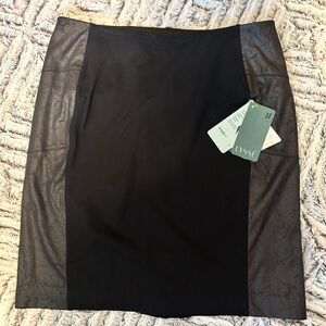 NWT black skirt w/faux leather side panels